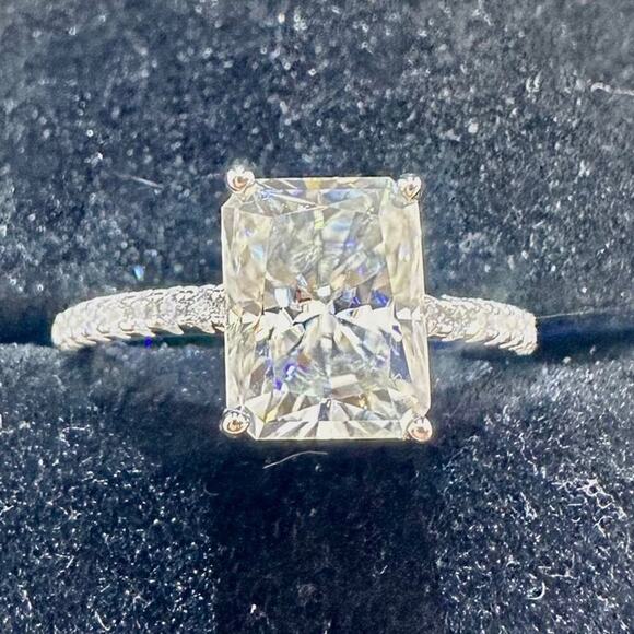 Moissanite Diamond Engagement Ring Radiant Cut 3 Ct 925 18K Gold Finish GRA - Picture 1 of 9
